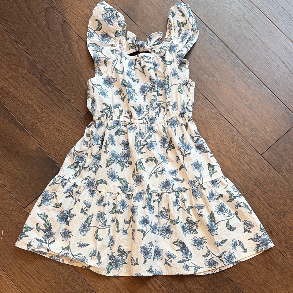 Crewcuts Floral Kids Dress in Cream and Blue Size 6 C12-022